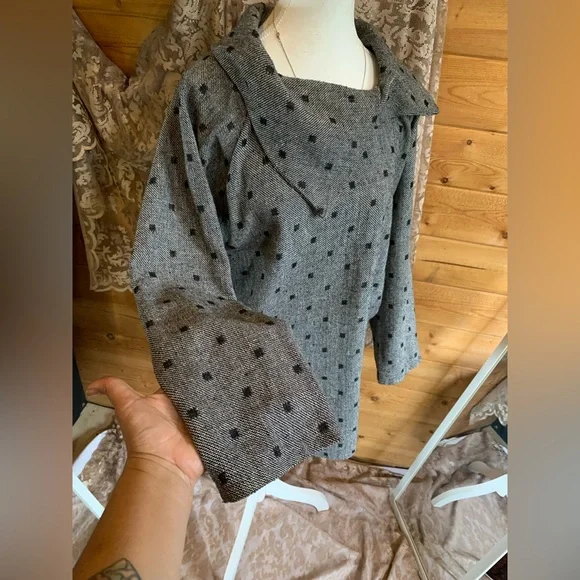 Vintage Wool Unique Polka Women's Dress Jacket Sweater Tunic Retro Cabin Cottage - Picture 3 of 7